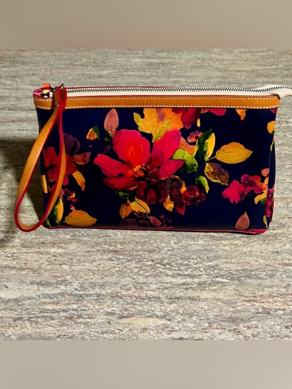 Cavalcanti Genuine Leather Floral Multicolored Print Cosmetic Pouch